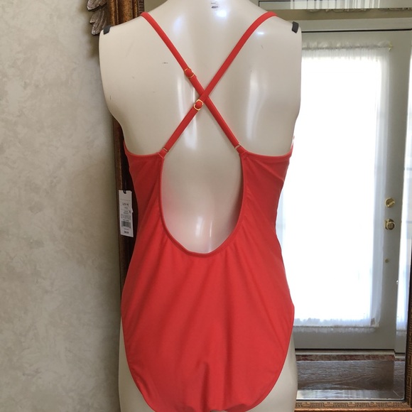 New Women’s one piece cutout swimsuit. Size L (12-14). Orangish red. - Picture 7 of 15